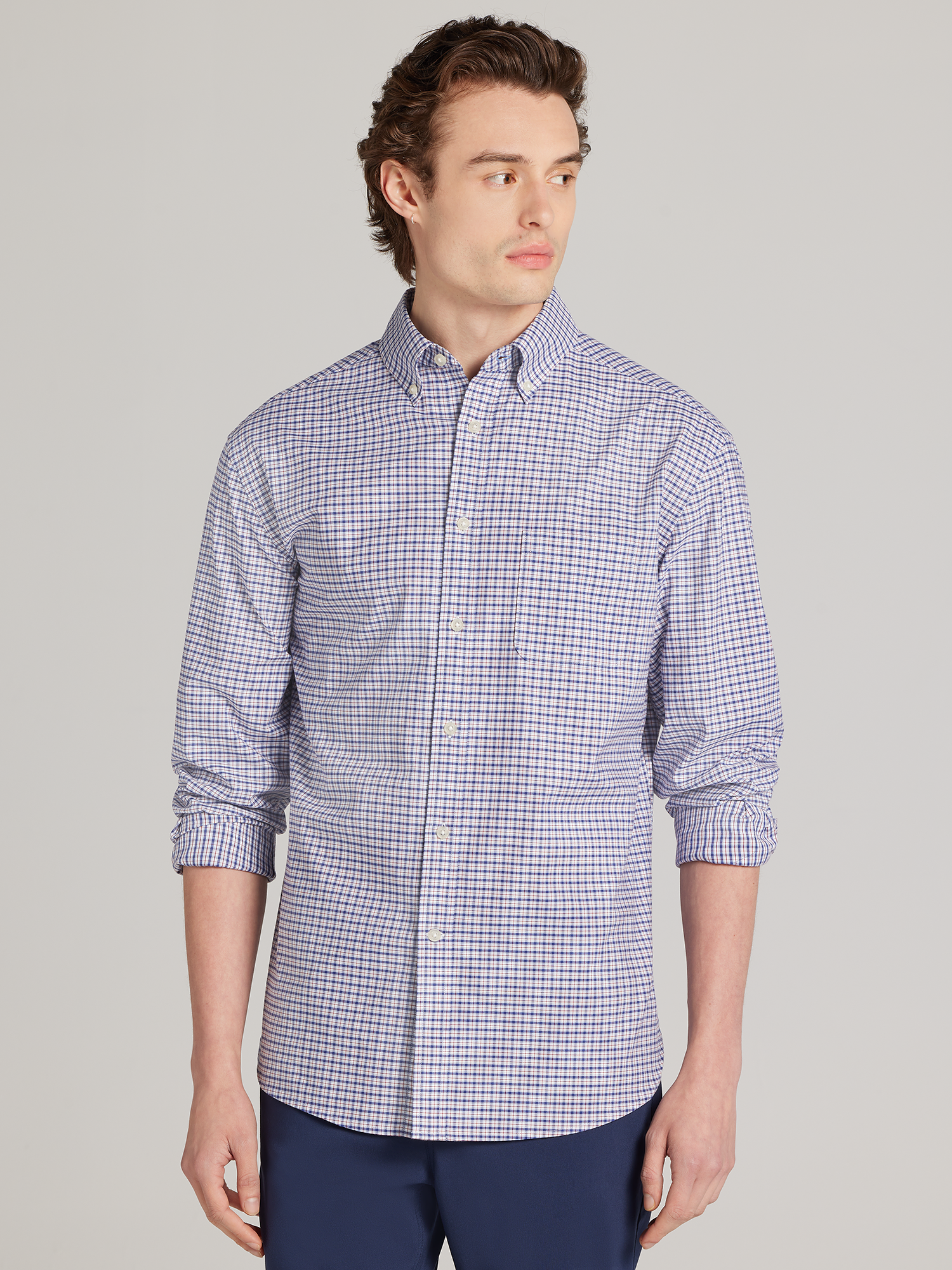 Classic Fit Grid Pattern Button Up Shirt