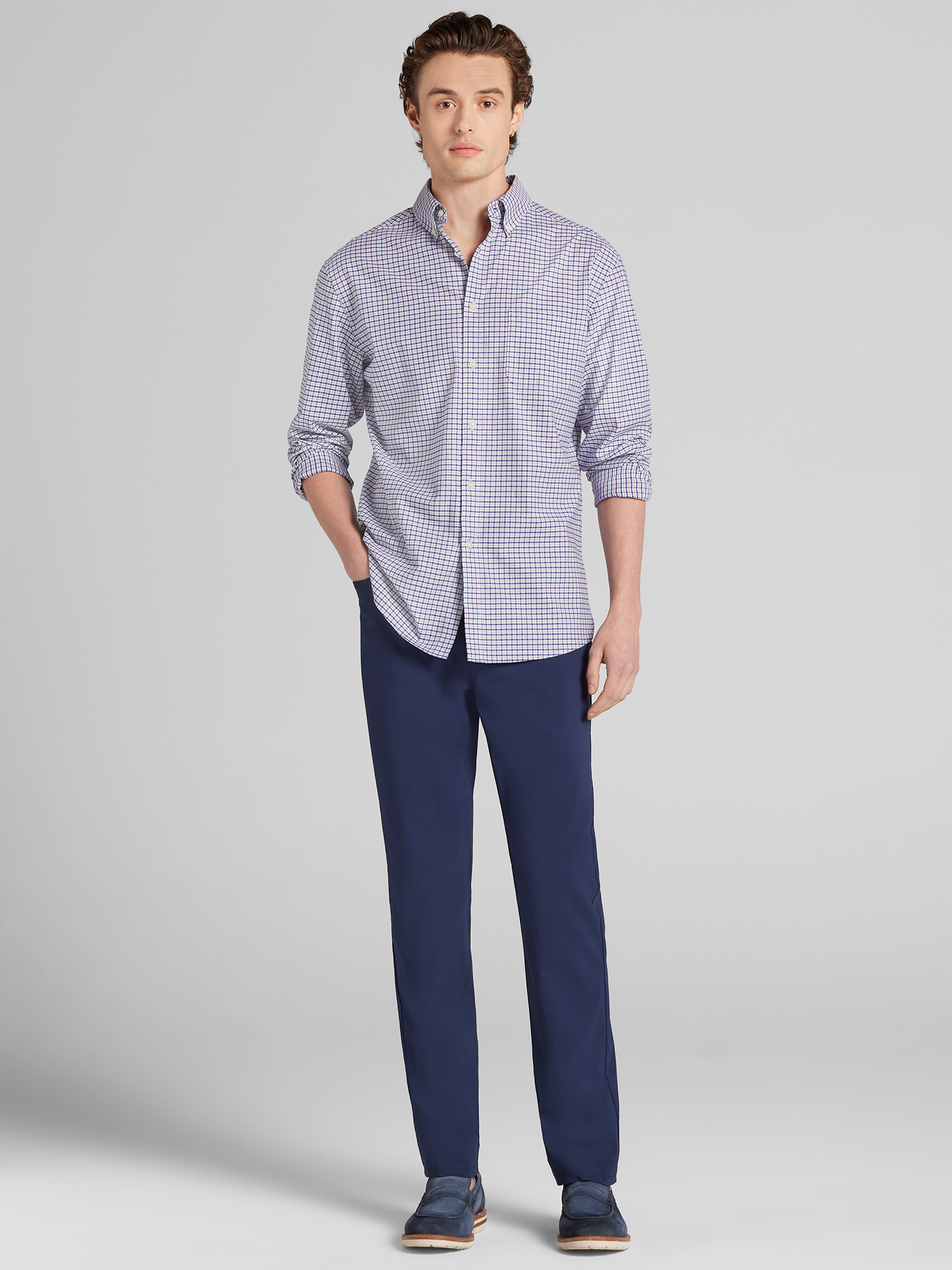 Classic Fit Grid Pattern Button Up Shirt