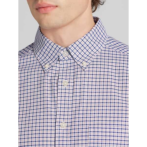 Joseph Abboud Big & Tall Men's Classic Fit Grid Pattern Button Up Shirt Blue - Size: XLT