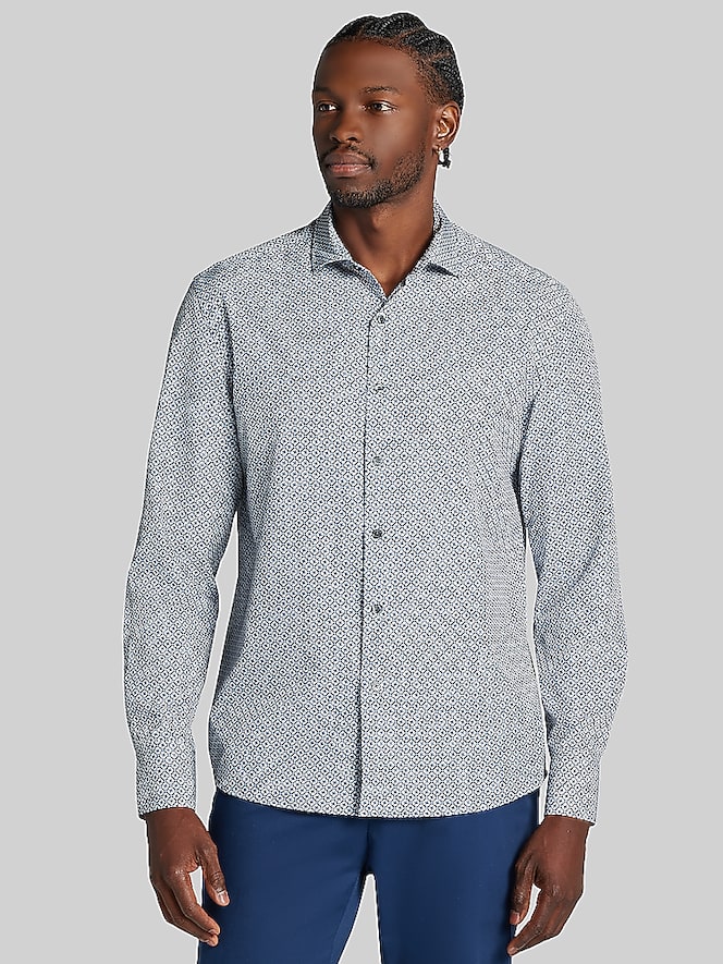 Awearness Kenneth Cole Modern Fit Mini Geo Woven 4‑Way Stretch Button Up Shirt