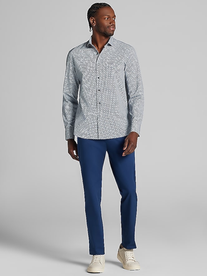 Awearness Kenneth Cole Modern Fit Mini Geo Woven 4‑Way Stretch Button Up Shirt