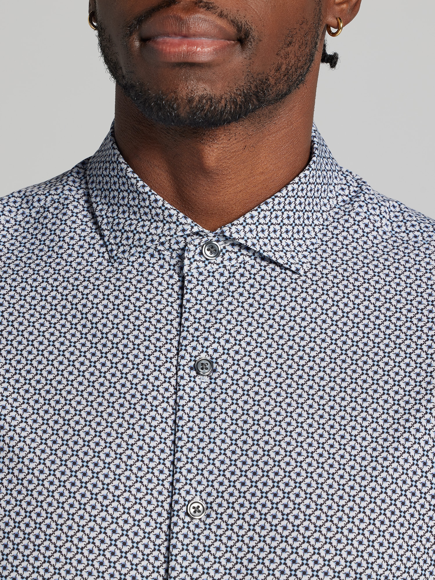 Modern Fit Mini Geo Woven 4‑Way Stretch Button Up Shirt
