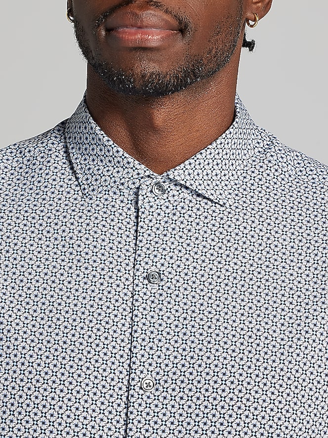 Awearness Kenneth Cole Modern Fit Mini Geo Woven 4‑Way Stretch Button Up Shirt