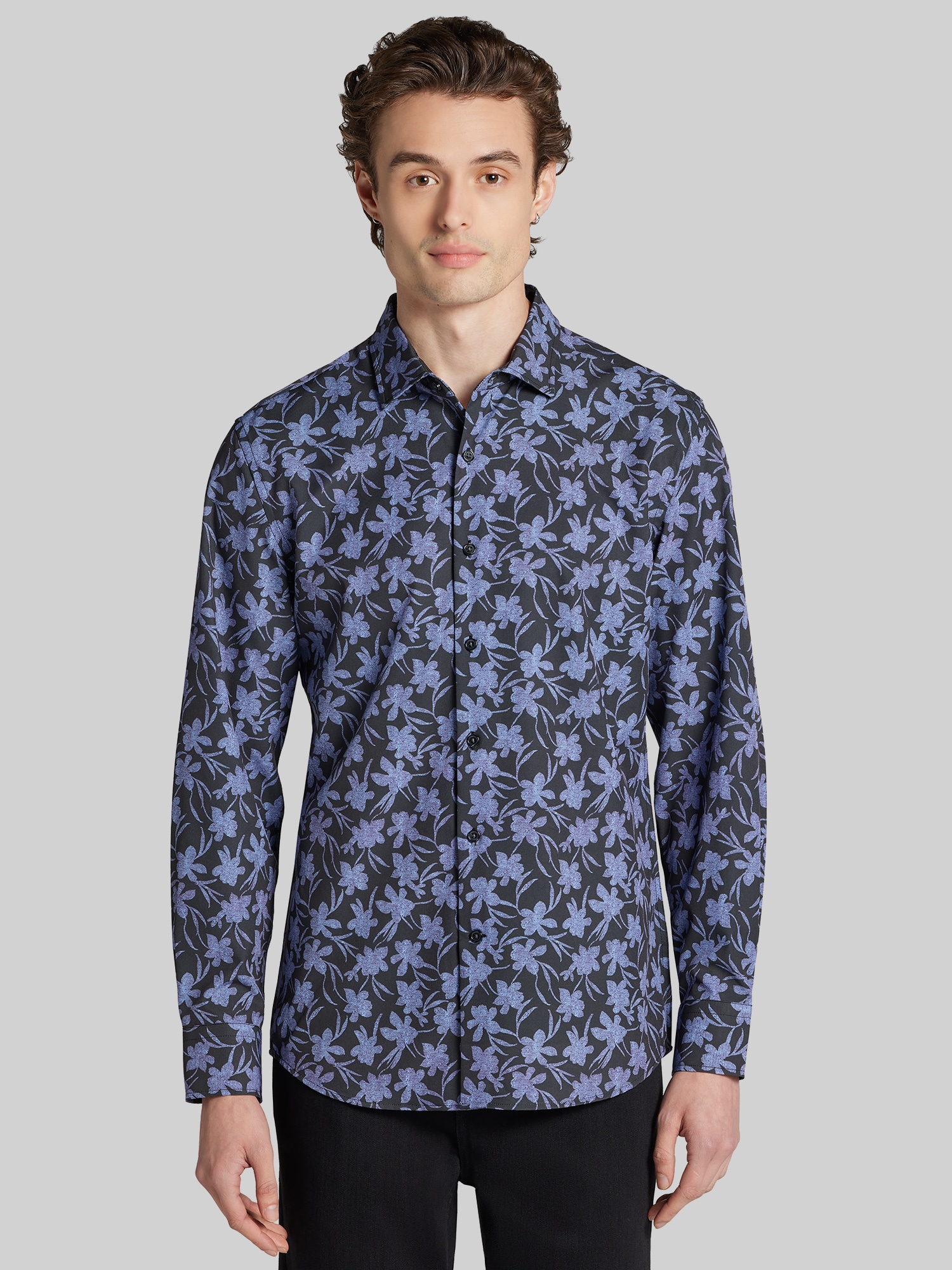 Slim Fit Modern Floral Woven 4‑Way Stretch Button Up Shirt
