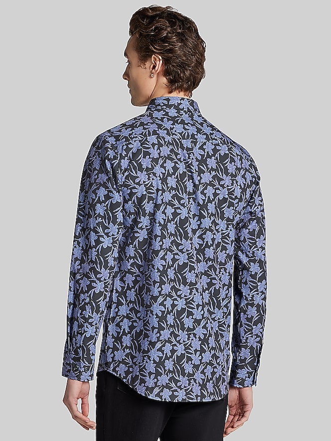 Awearness Kenneth Cole Slim Fit Modern Floral Woven 4‑Way Stretch Button Up Shirt