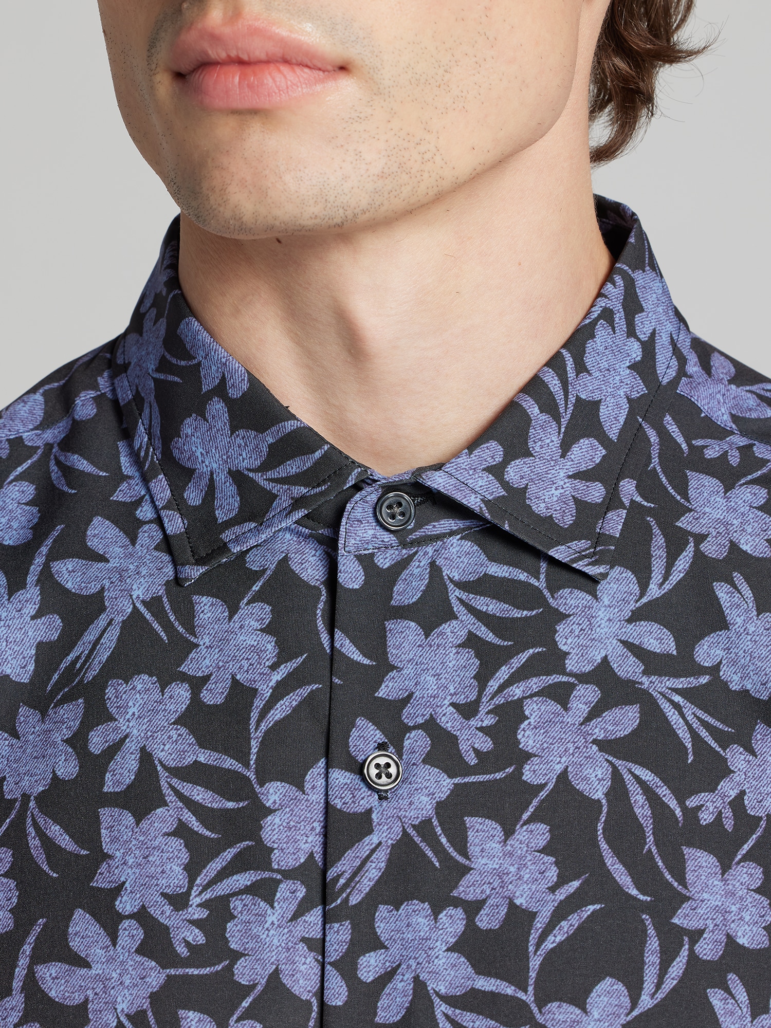Slim Fit Modern Floral Woven 4‑Way Stretch Button Up Shirt