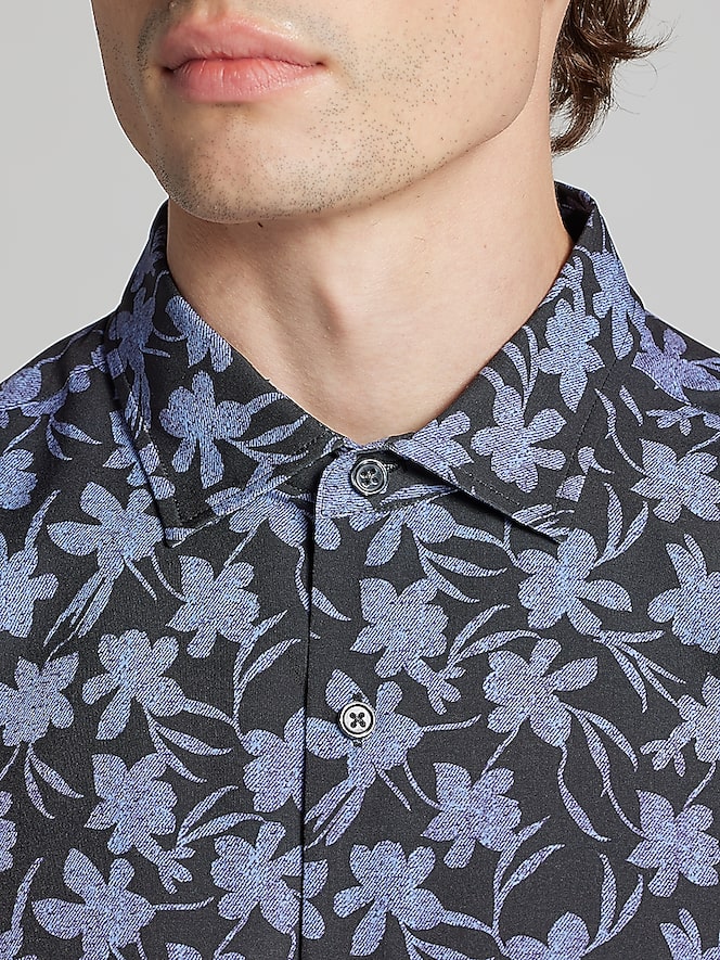 Awearness Kenneth Cole Slim Fit Modern Floral Woven 4‑Way Stretch Button Up Shirt