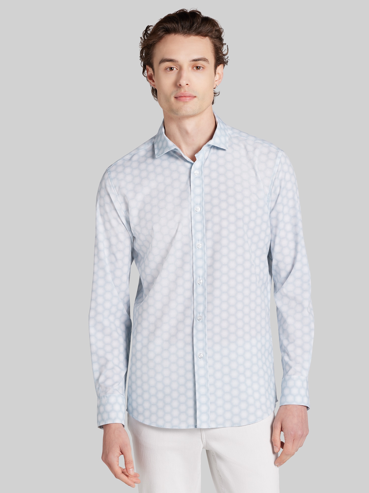 Slim Fit Modern Floral Woven 4‑Way Stretch Button Up Shirt