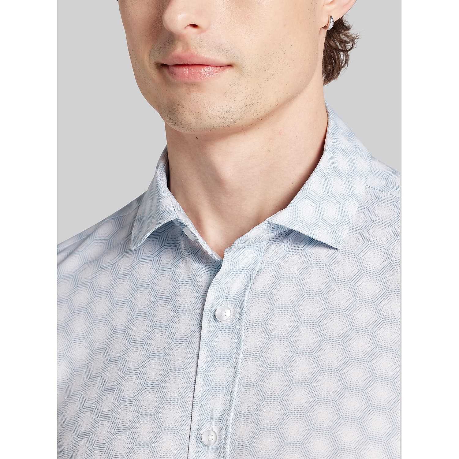 Awearness Kenneth Cole Slim Fit Geometric Button-Up Dress Shirt in Light Green – Men’s Long Sleeve Spread Collar Shirt, Size Small