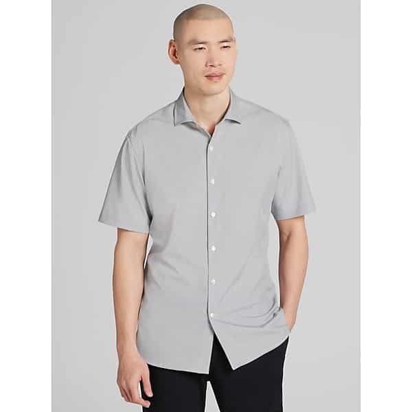 Awearness Kenneth Cole Big & Tall Men's CHILLFLEX Modern Fit Micro Print 4-Way Stretch Short Sleeve Button Up Shirt Black - Size: 2X