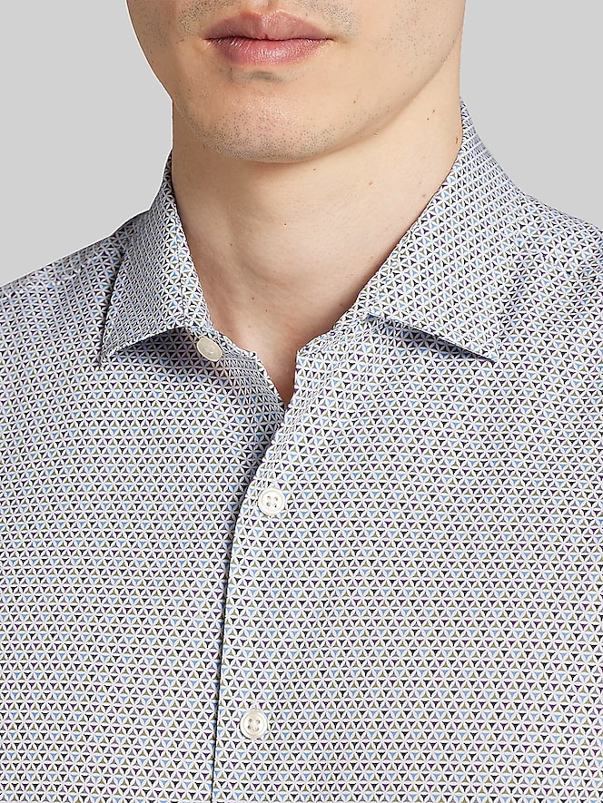 Awearness Kenneth Cole CHILLFLEX Modern Fit Micro Print 4-Way Stretch Short Sleeve Button Up Shirt, Green - Image 2 of 4