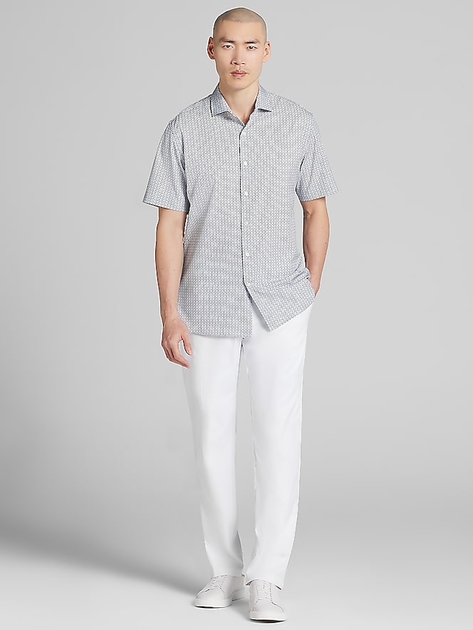 Awearness Kenneth Cole CHILLFLEX Modern Fit Micro Print 4-Way Stretch Short Sleeve Button Up Shirt, Green - Image 3 of 4