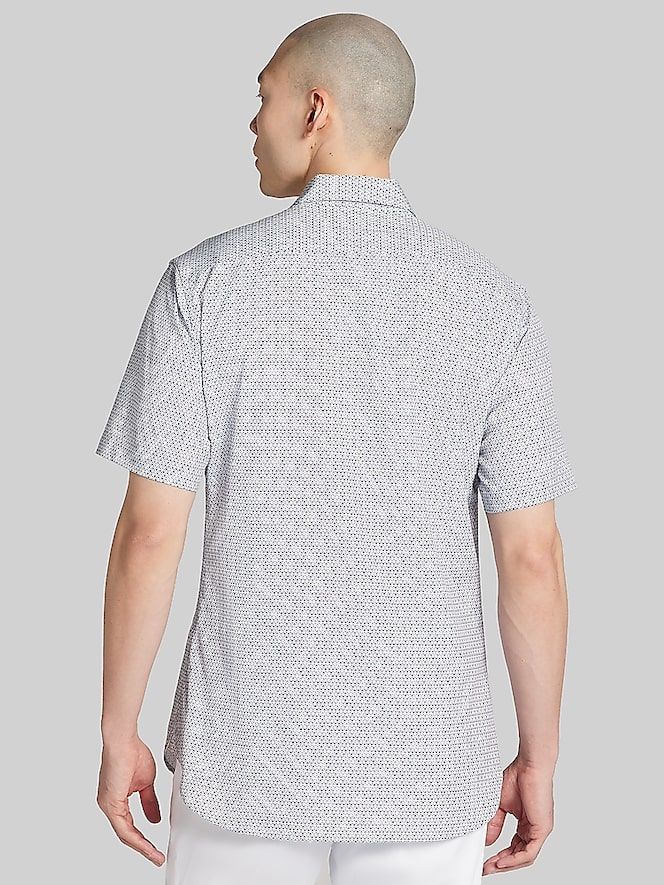 Awearness Kenneth Cole CHILLFLEX Modern Fit Micro Print 4-Way Stretch Short Sleeve Button Up Shirt, Green - Image 4 of 4