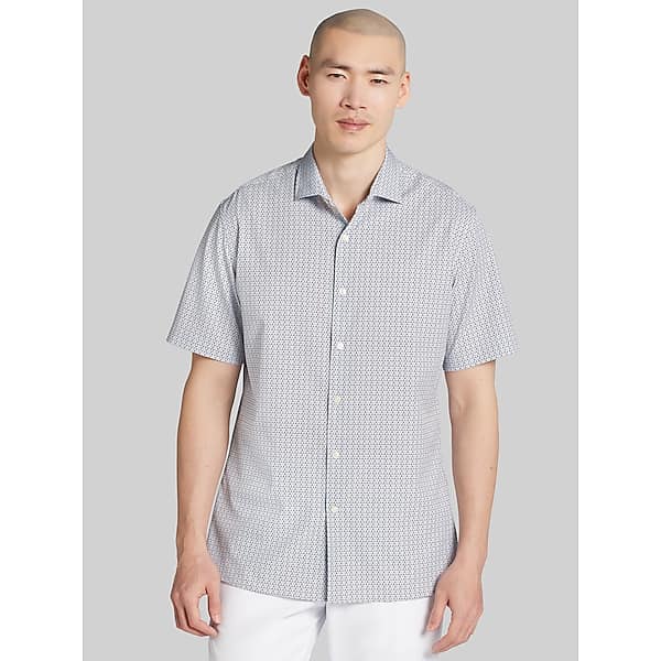 Awearness Kenneth Cole Men's CHILLFLEX Modern Fit Micro Print 4-Way Stretch Short Sleeve Button Up Shirt Green - Size: XL