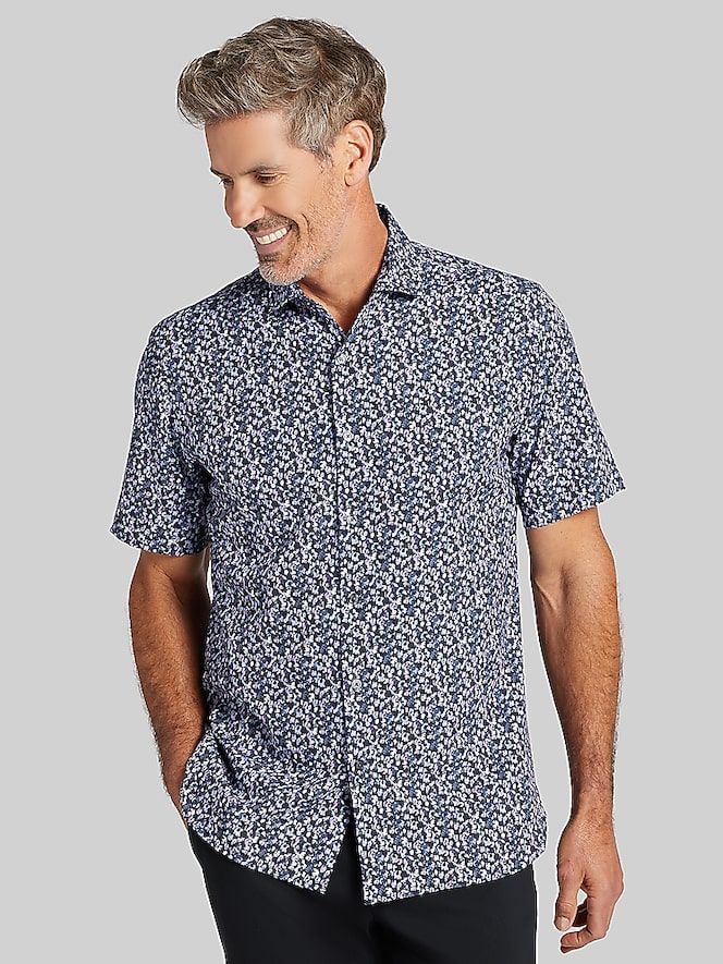 Awearness Kenneth Cole Modern Fit Stylized Leaf Button Up Shirt