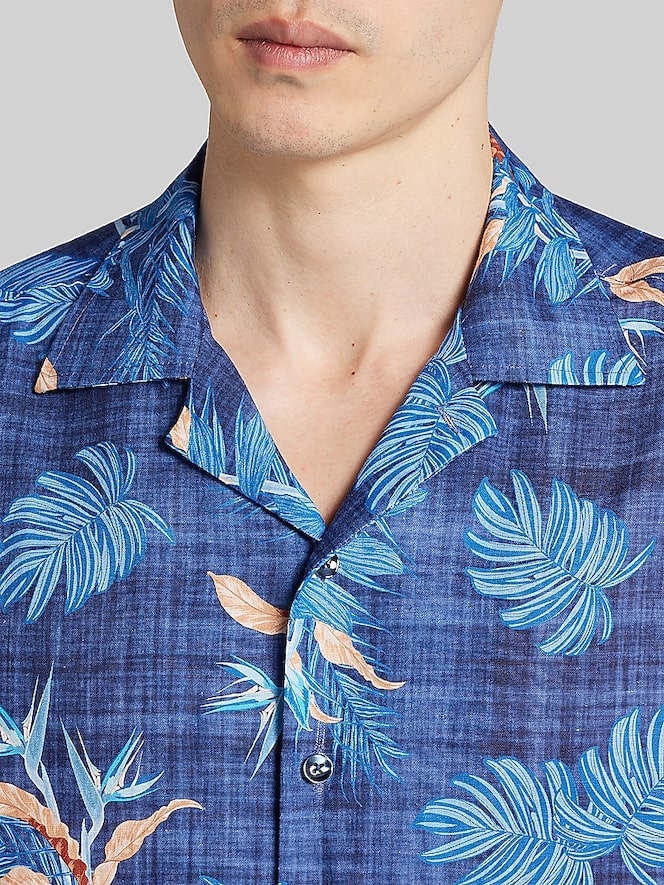 Joseph Abboud Modern Fit Tropical Hibiscus and Leaves Camp Shirt