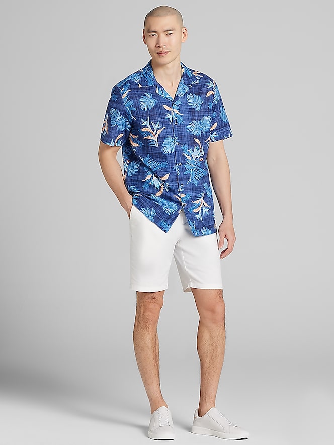 Joseph Abboud Modern Fit Tropical Hibiscus and Leaves Camp Shirt