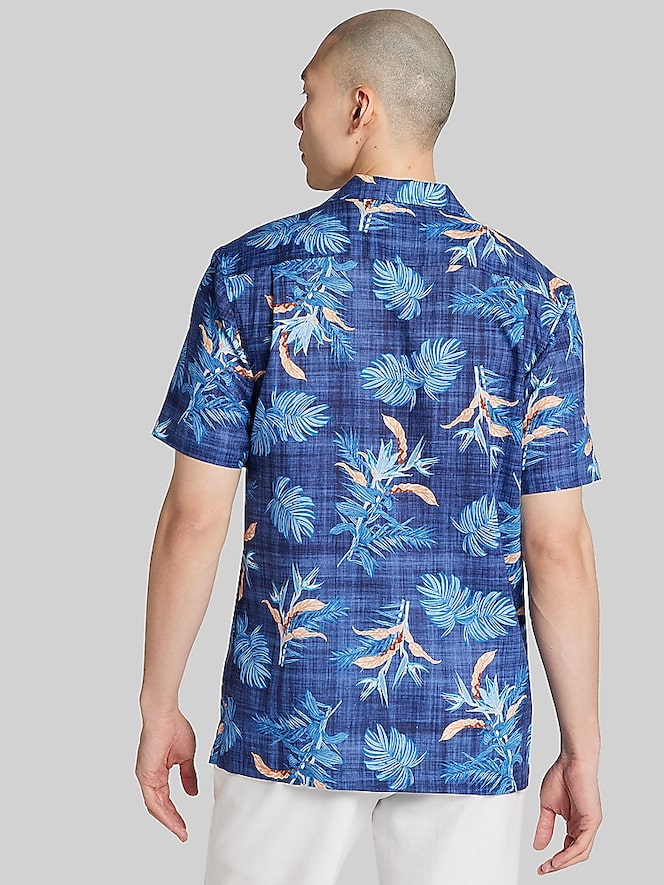 Joseph Abboud Modern Fit Tropical Hibiscus and Leaves Camp Shirt