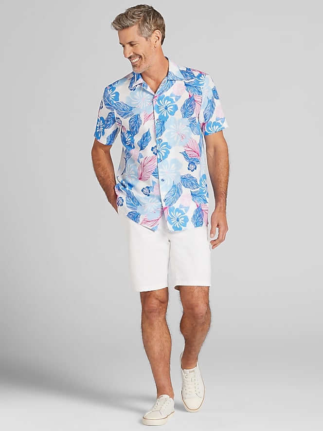 Joseph Abboud Modern Fit Camp Collar Hawaiian Shirt, White - Image 3 of 4