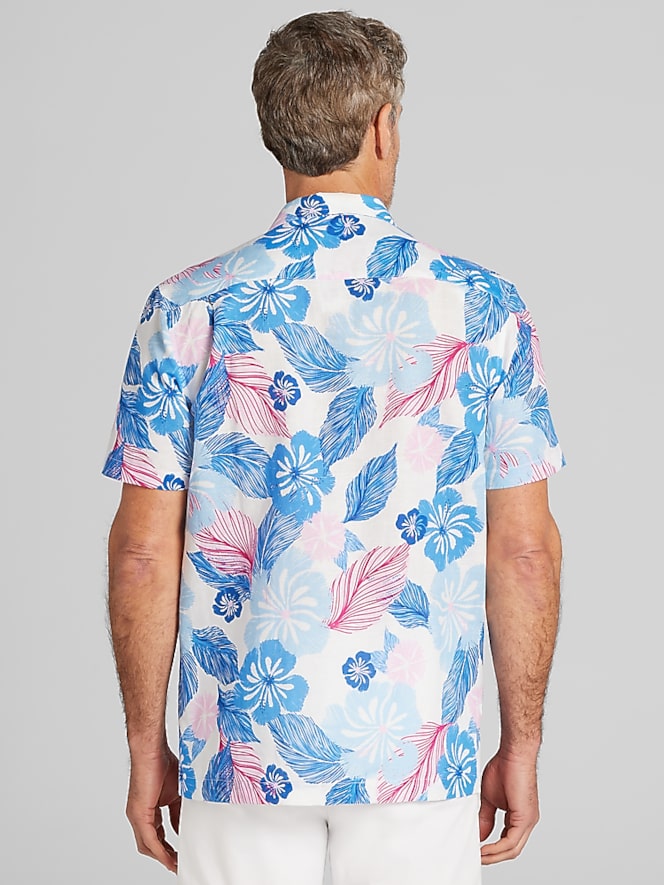 Joseph Abboud Modern Fit Camp Collar Hawaiian Shirt, White - Image 4 of 4