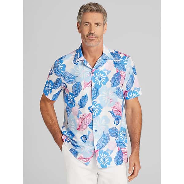 Joseph Abboud Big & Tall Men's Modern Fit Camp Collar Hawaiian Shirt White - Size: 2X