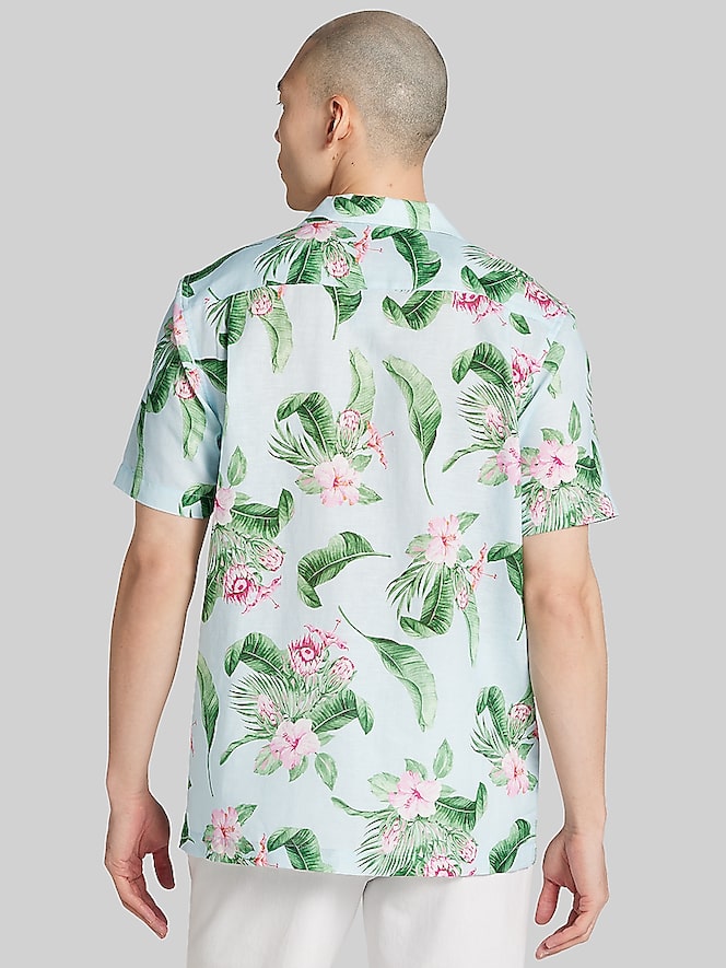 Joseph Abboud Modern Fit Tropical Hibiscus and Leaves Camp Shirt