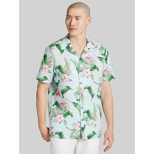 Joseph Abboud Big & Tall Men's Modern Fit Camp Collar Hawaiian Shirt Med Blue - Size: 4X