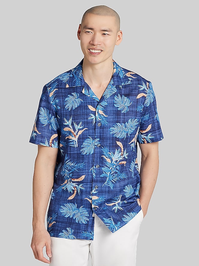 Joseph Abboud Modern Fit Tropical Fronds Camp Shirt