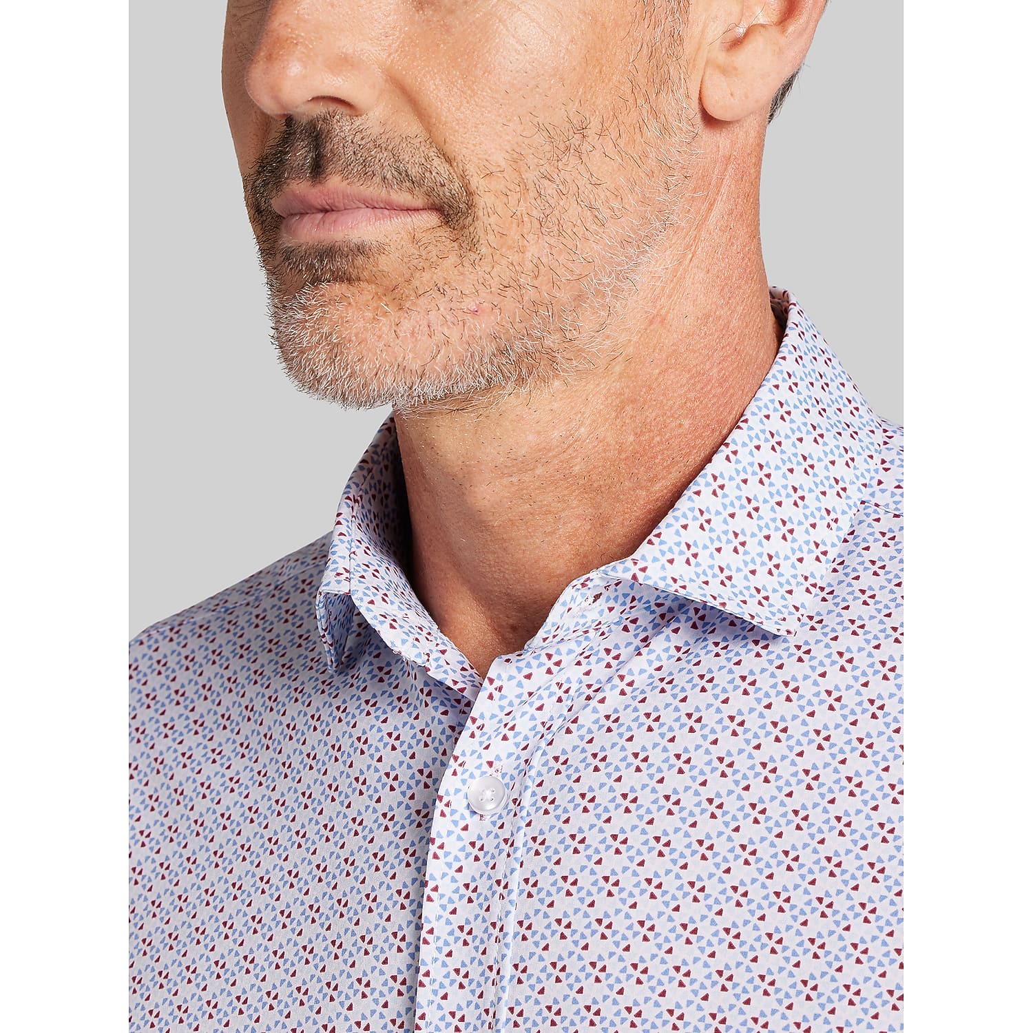 Awearness Kenneth Cole Modern Fit Triangle Geometric Button-Up Shirt in White – Men’s Long Sleeve Stretch Dress Shirt, Size XL