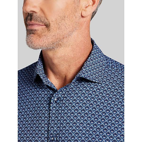 Awearness Kenneth Cole Men's Modern Fit Triangle Geometric Button-Up Shirt Navy And Blue - Size: XL