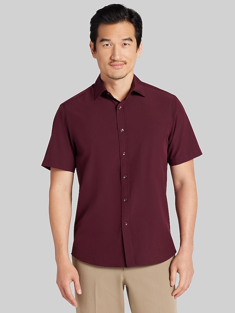 mens burgundy short sleeve dress shirt Red Kap SP80 Men's Poplin Dress Shirt - Short Sleeve - Burgundy