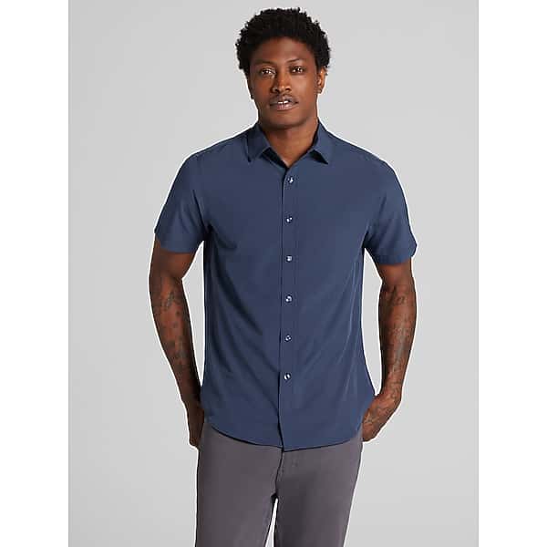 Awearness Kenneth Cole Big & Tall Men's CHILLFLEX Modern Fit 4-Way Stretch Short Sleeve Button-Up Shirt Navy And Blue - Size: 1X