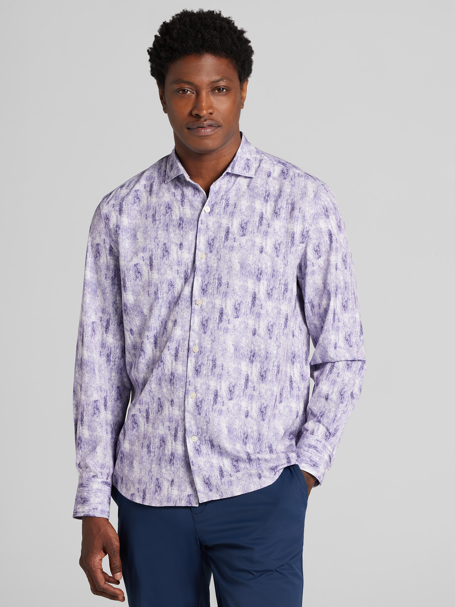 Modern Fit Brush Stroke Print Woven Shirt