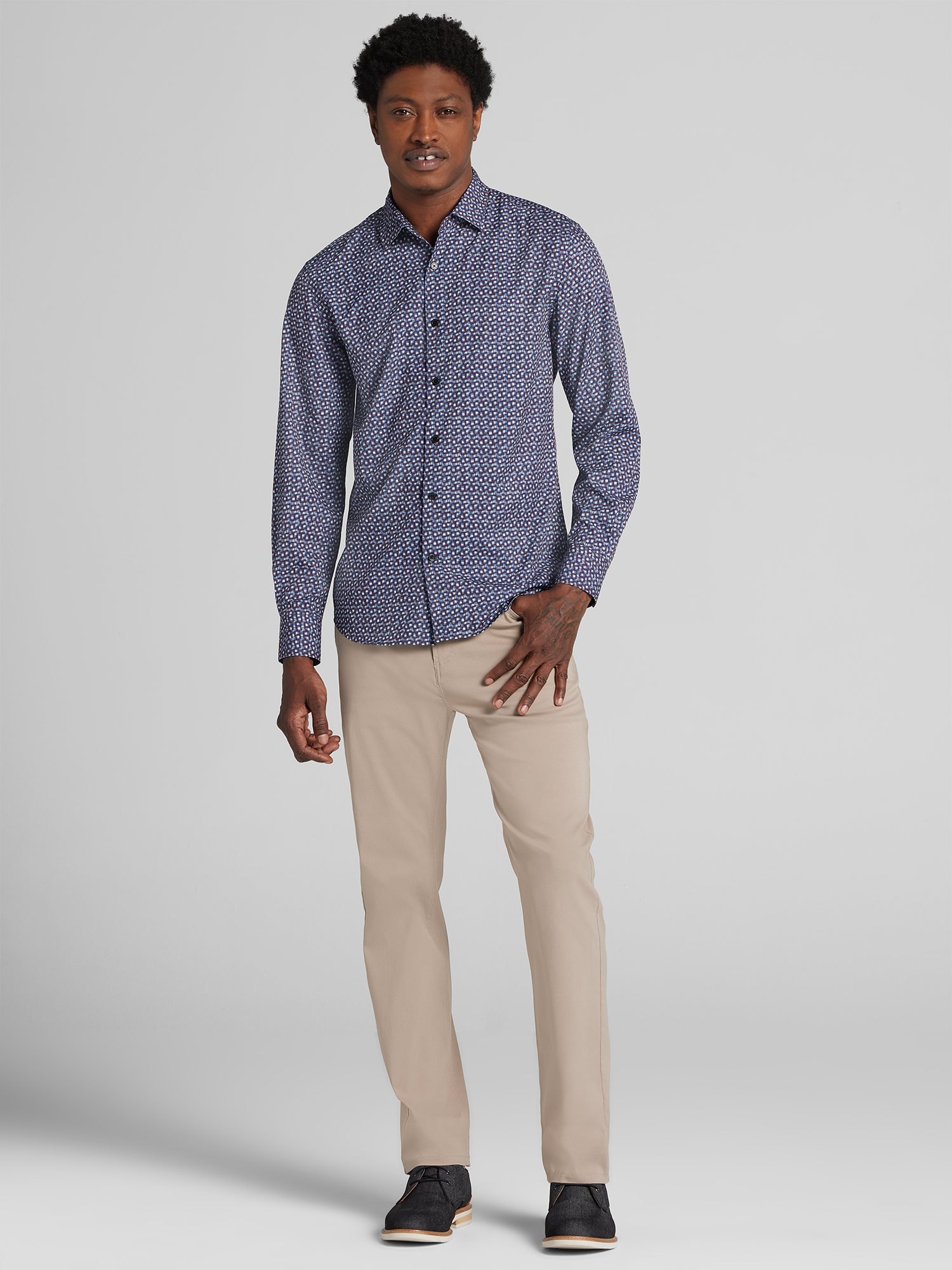 Modern Fit Geometric Print Button Up Shirt