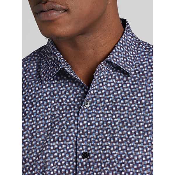 Awearness Kenneth Cole Men's Modern Fit Geometric Print Button Up Shirt Purple/Blue - Size: Large