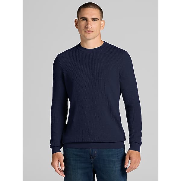 Joseph Abboud Big & Tall Men's Cotton-Blend Textured Crewneck Sweater Navy Blazer - Size: LT