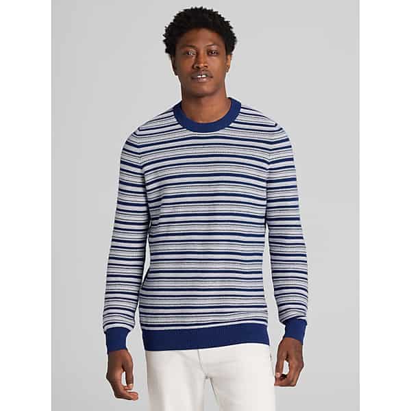 Joseph Abboud Big & Tall Men's Modern Fit Stripe Crew Neck Sweater Navy And White - Size: 3XLT