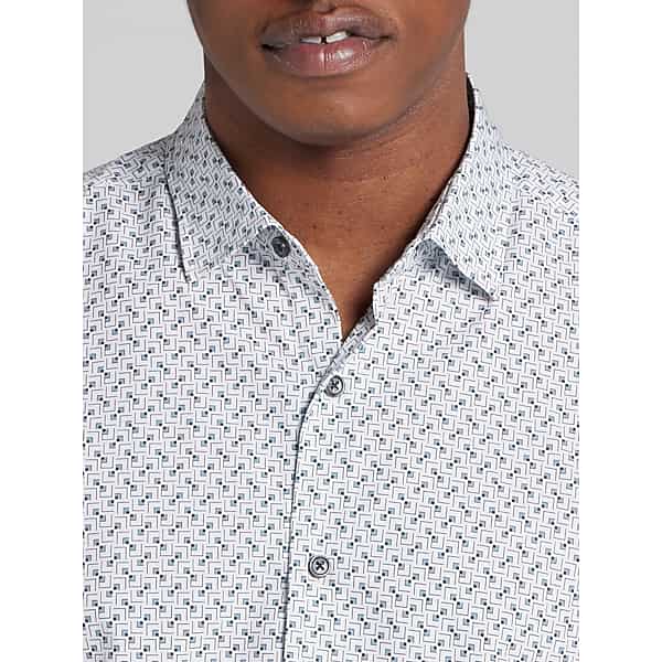Awearness Kenneth Cole Big & Tall Men's Modern Fit Geometric Print Woven Shirt Blue/Black - Size: 3XLT