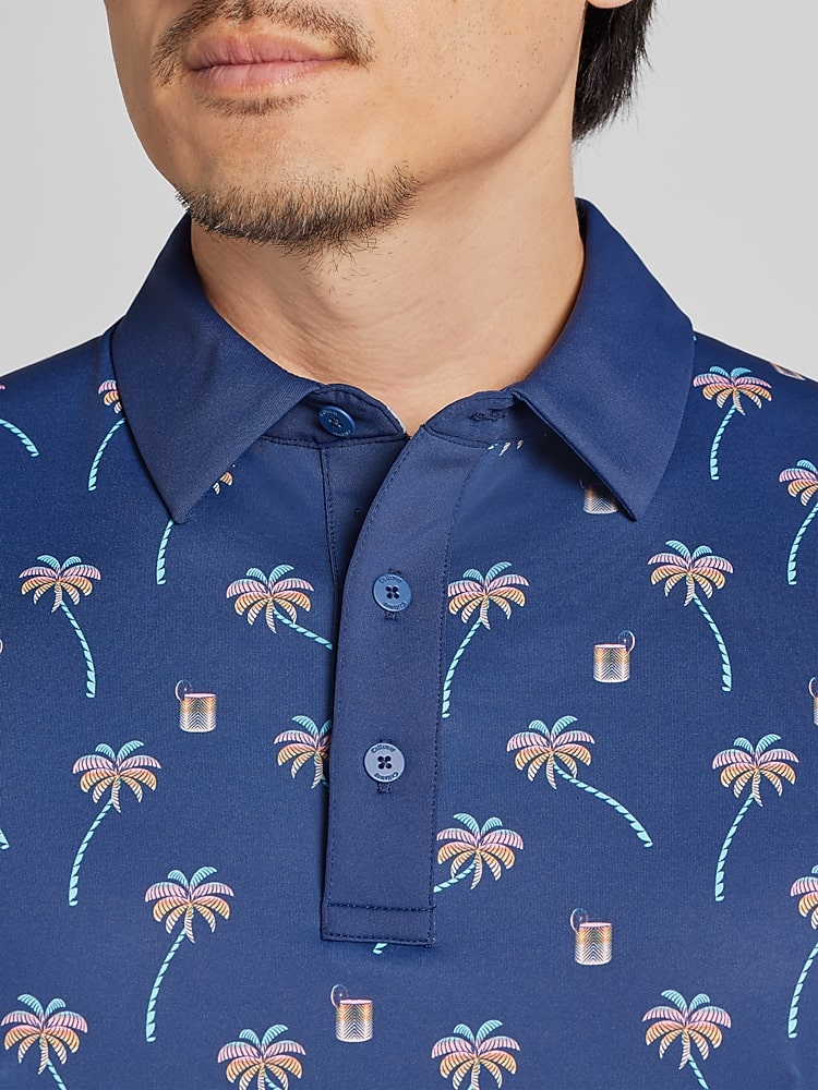 Callaway Regular Fit Tropical Drink Print Golf Polo, Navy - Blue