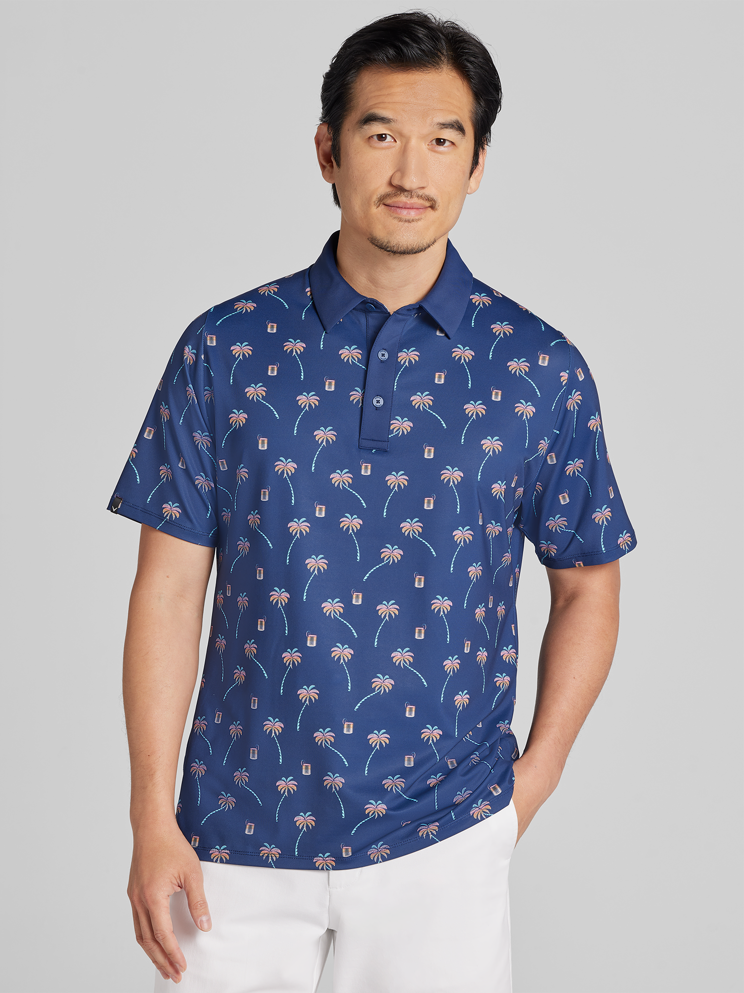 Callaway Regular Fit Tropical Drink Print Golf Polo, Navy - Blue