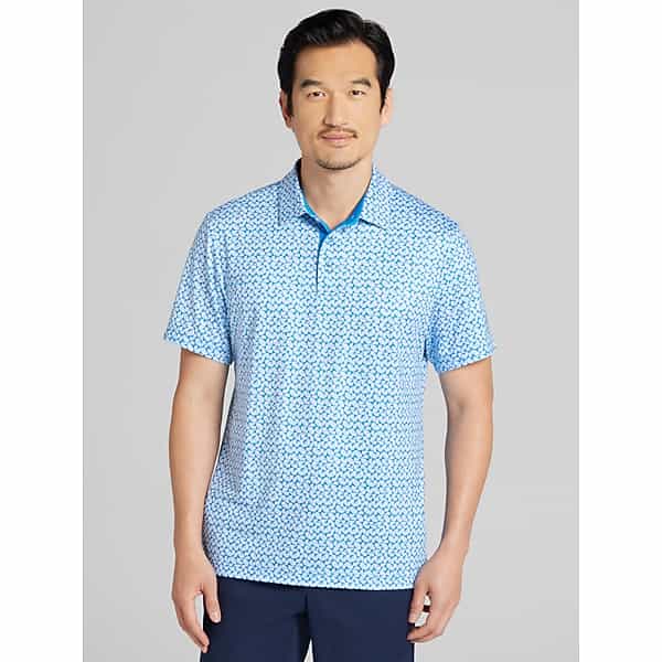 PGA TOUR Men's Regular Fit Abstract Geo Printed Polo Ethiopian Blue - Size: Small