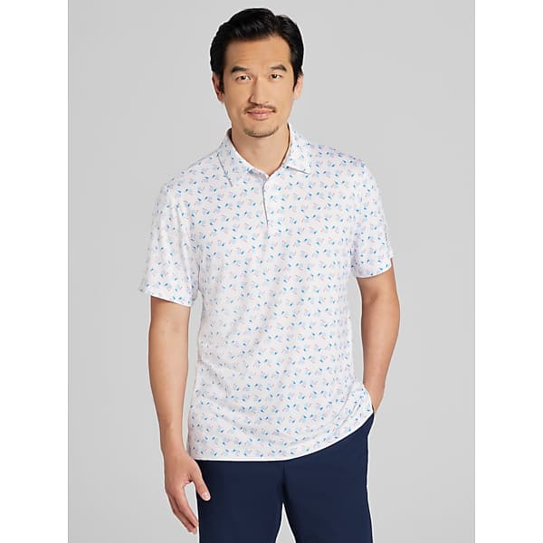 PGA TOUR Men's Regular Fit Novelty Print Golf Polo Bright White - Size: Medium