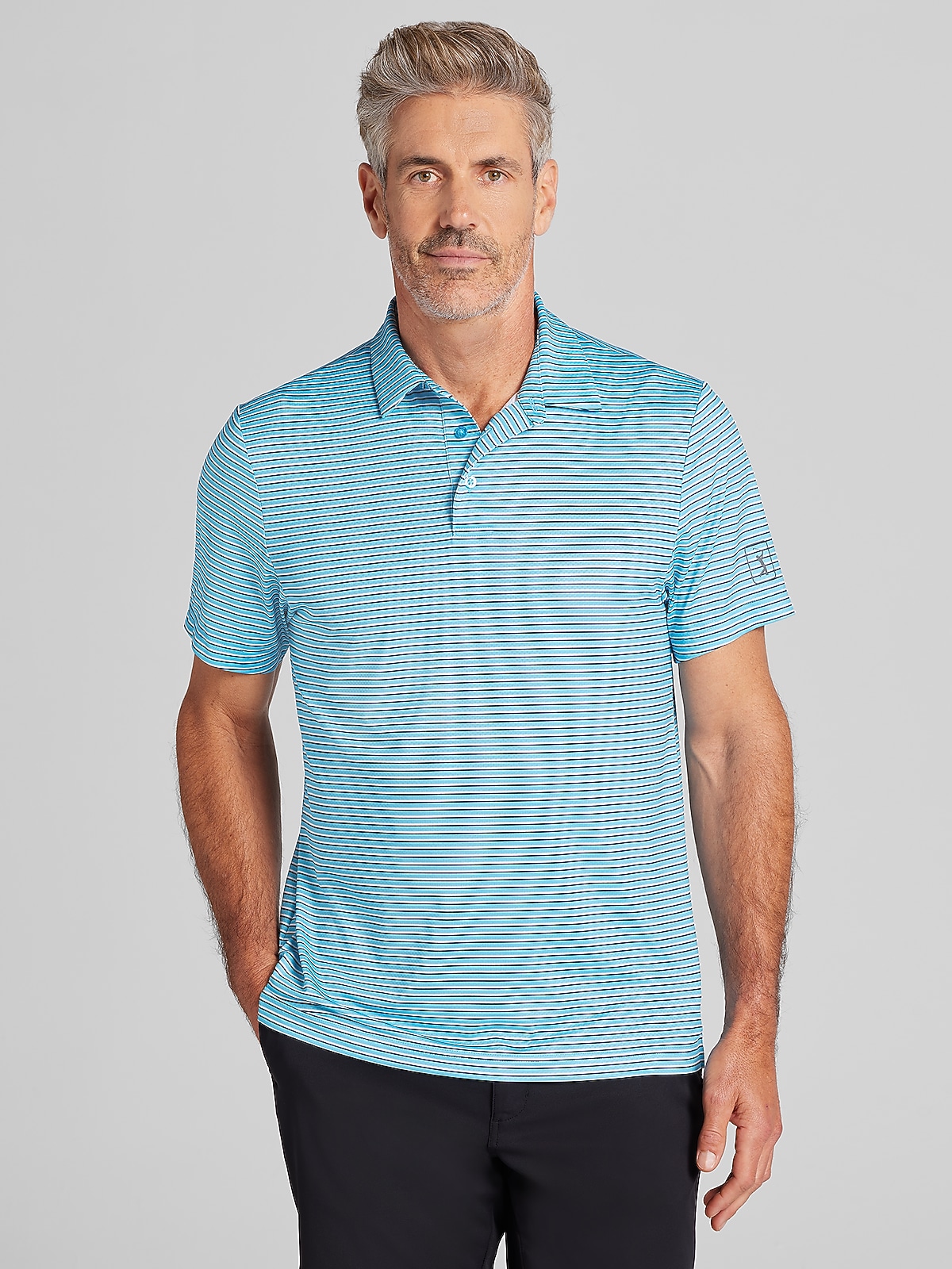 PGA TOUR Regular Fit Feeder Stripe Short Sleeve Golf Polo, Swim