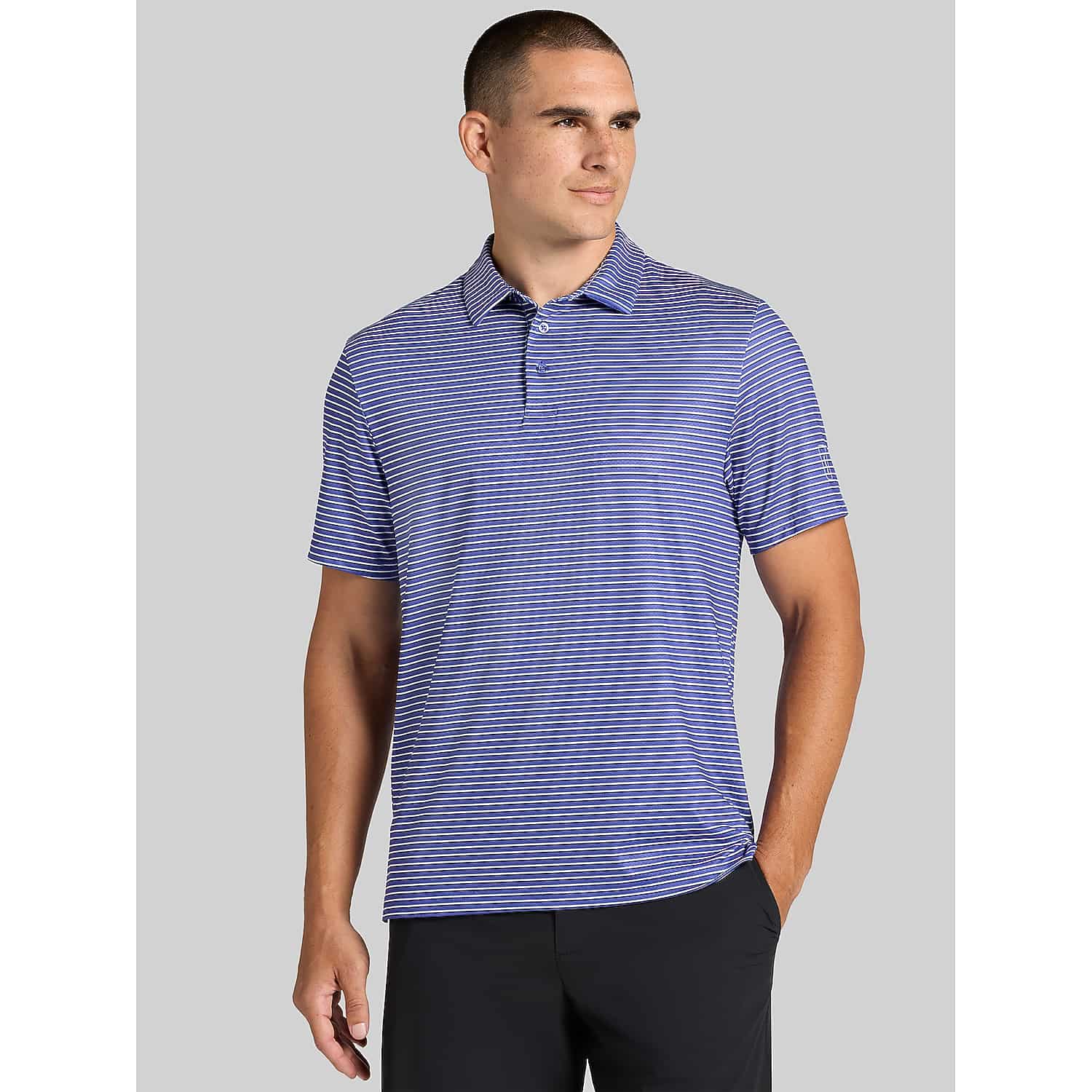 PGA TOUR Big & Tall Feeder Stripe Golf Polo Shirt in Spectrum Blue – Men’s Short Sleeve Regular Fit Performance Polo, Size 3X