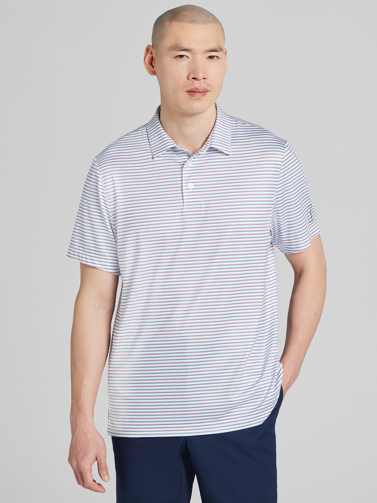 PGA TOUR Regular Fit Feeder Stripe Short Sleeve Golf Polo, Swim