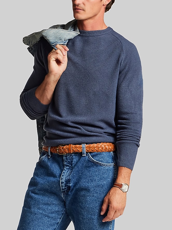 Weatherproof Vintage Soft Touch Textured Raglan Crew Neck Pullover, Slate Blue - Image 3 of 4