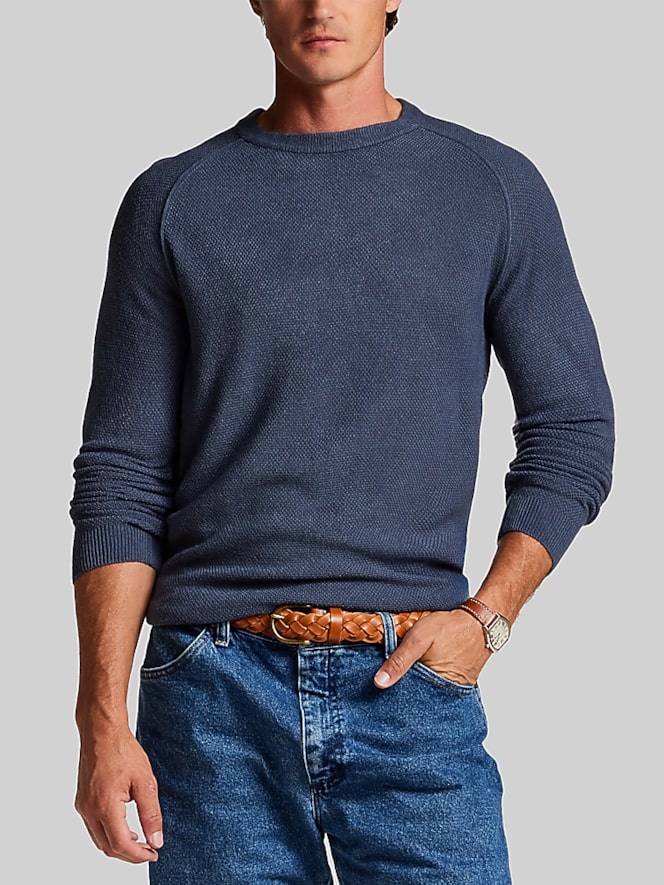 Weatherproof Vintage Soft Touch Textured Raglan Crew Neck Pullover, Slate Blue - Image 1 of 4