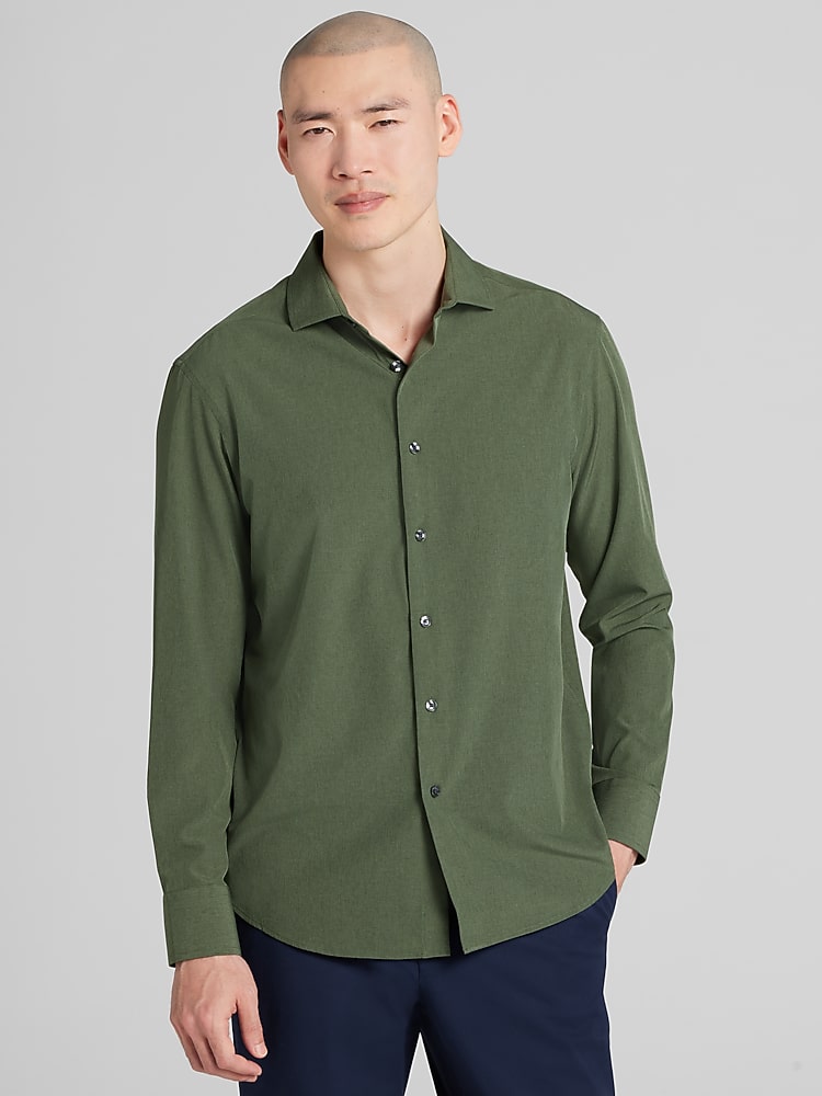 mens dress shirts olive green shirt Olive Green Dress Shirt | The Lemongrass Its durable fabric and versatile color make it perfect for both casual and smart casual settings. Awearness Kenneth Cole Men's Modern