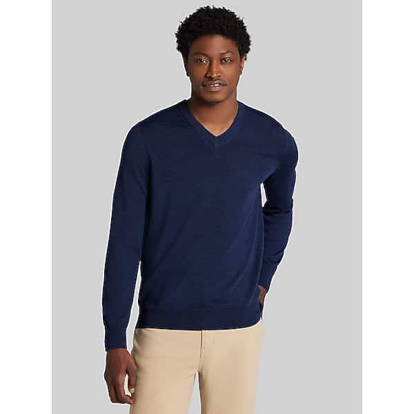Awearness Kenneth Cole Big & Tall Men's Merino Wool Blend V-Neck Sweater Navy - Size: 3X