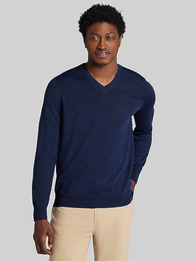 Men's Merino Wool Blend V-Neck Sweater